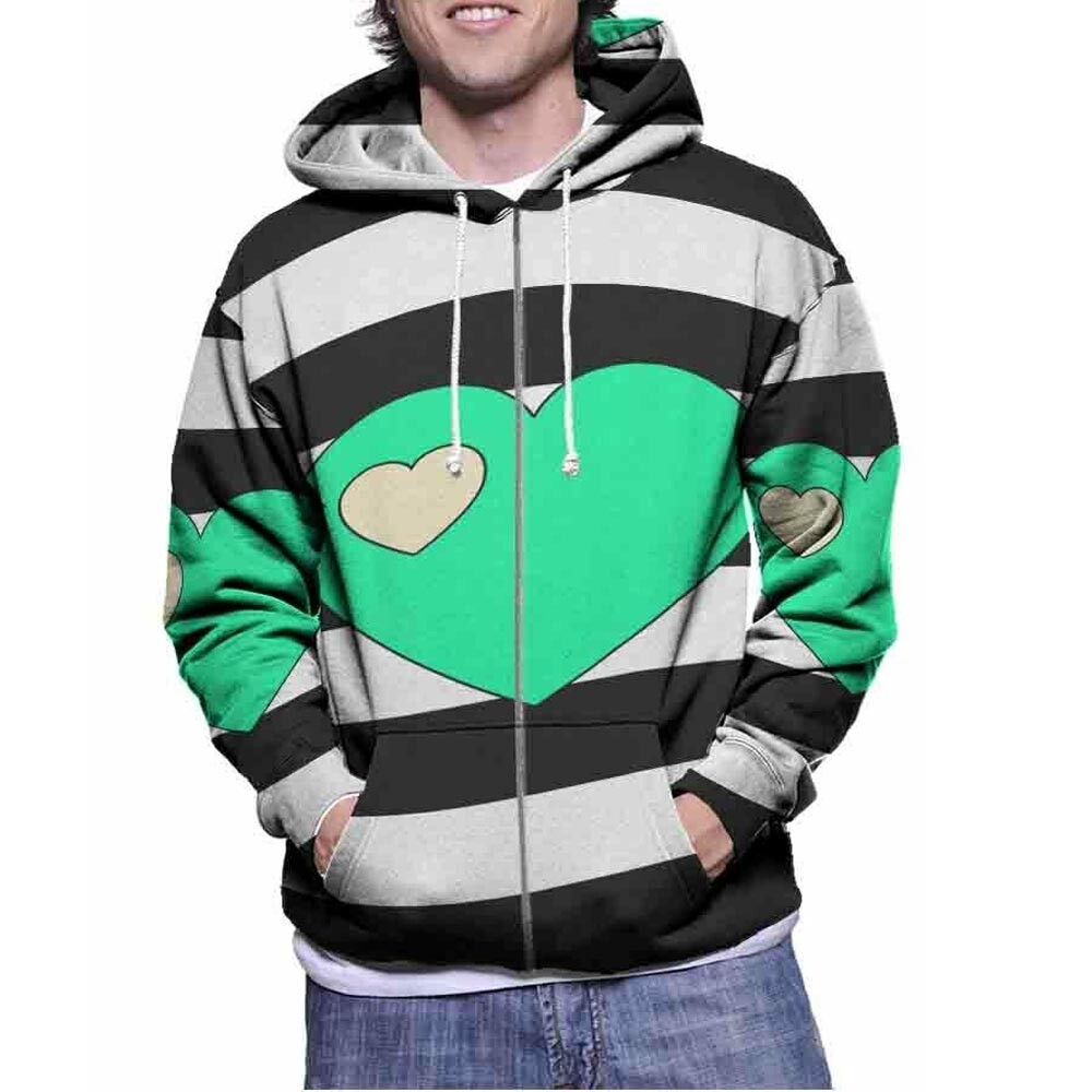 Hoodie Stripes Green Heart Fullprint Polyester New Zipper Hoodie-image