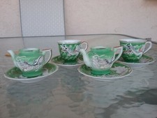 Vintage Handpainted Dragon Tea Cups and Saucers Set with Miniature Teapots