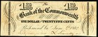 New ListingObsolete Banknote Currency June 4, 1862 Richmond Va Bank Commonwealth $1.25 Note