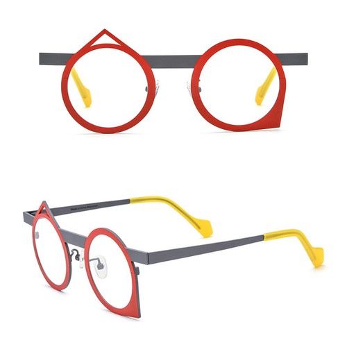Irregular Metal Eyeglass Frames Mixed-color Round Spectacles Unisex Clear Lens - Picture 12 of 27