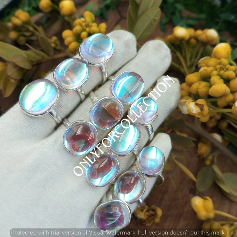 Mystic Topaz Gemstone 925 Sterling Silver Plated Bezel Rings Lot Jewelry For HER - Image 3 of 4