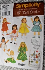Simplicity 4347 Doll Clothes Pattern 18" Archives Dress Coat Petticoat Uncut
