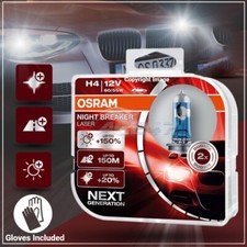 Osram Night Breaker Laser 12v H4 Car 150% Brighter Front Headlight Bulbs Set +G