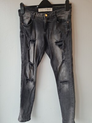 Womens Designer Primark Size Black Grey Ripped Skinny Jeans