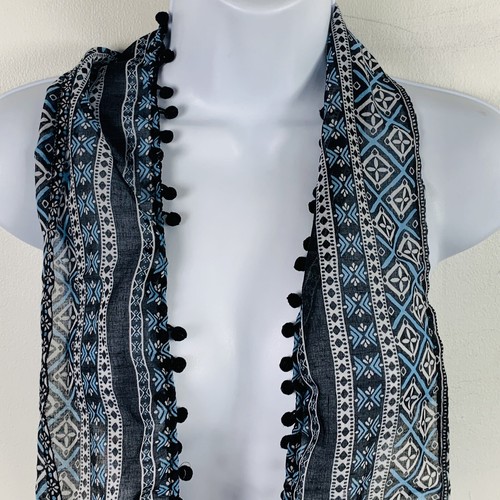 Justice Girls Infinity Scarf Blue White Geometric Print Pom Poms Lightweight - Picture 10 of 14