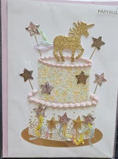 PAPYRUS GEMMED UNICORN ON CAKE SPRINKLED BIRTHDAY CARD