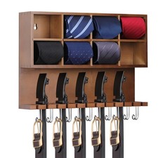 Wall Mounted Tie Rack/Belt Hanger,2-in-1 Wall Mount Organizer,8 Compartment T...