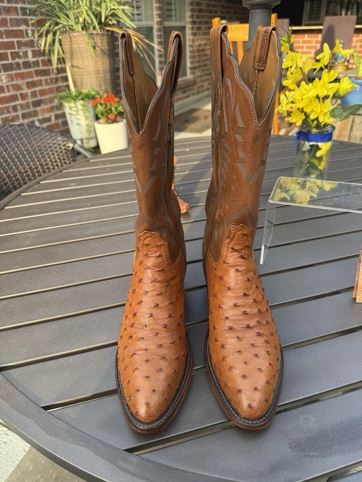 Lucchese Cowboy Boots Ostrich 8.5 GDO Soles Heels Gorgeous - Image 3 of 4