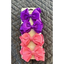Kids Hair Bows 4 Pack Purple Pink Grosgrain Ribbon Clips for Girls Toddlers
