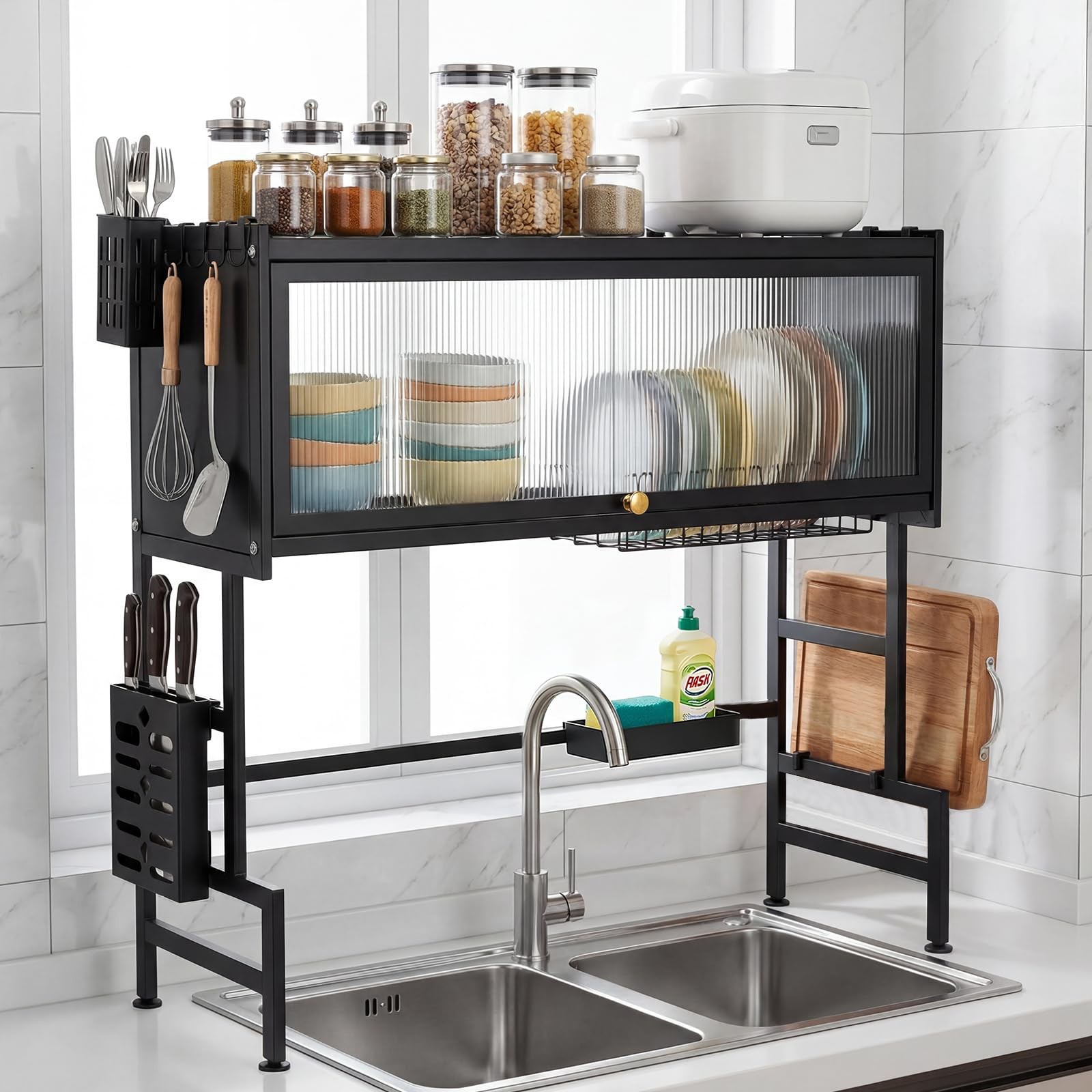 3 Tier Over the Sink Dish Drying Rack 85 cm Expandable Kitchen Storage Shelf