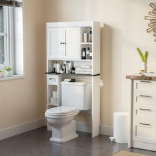 Over The Toilet Storage Cabinet W/ 7 Shelves Imitation Walnut Grain Above Toilet