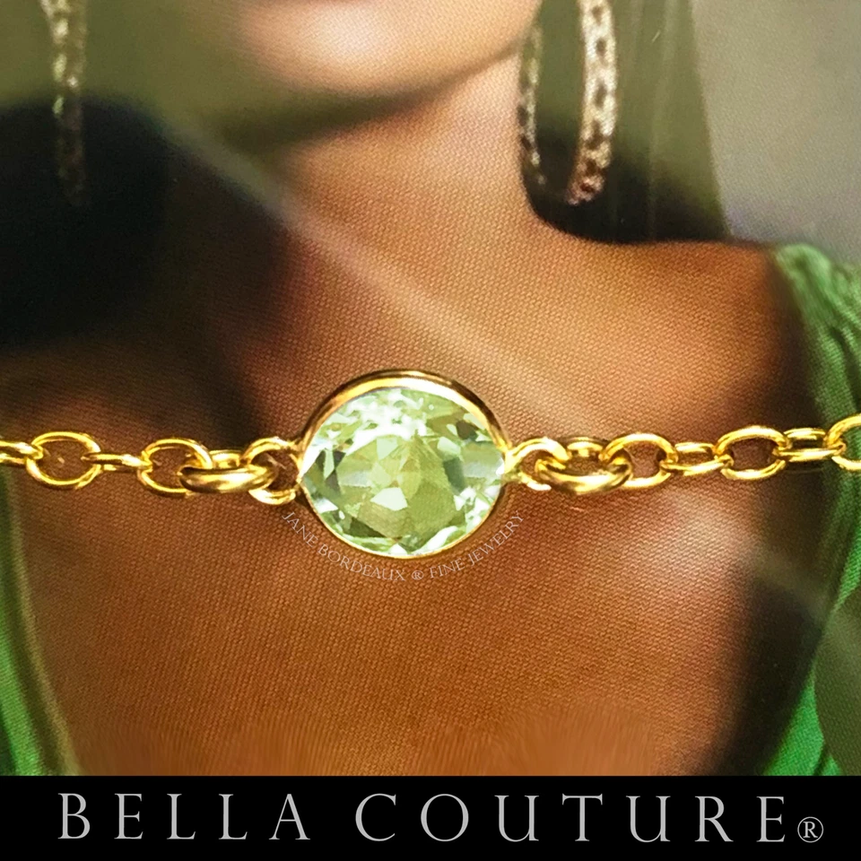 NEW 18K GOLD NATURAL PERIDOT BRACELET 6MM 1CT ART DECO CHARM PENDANT 14K 7" 7.5" - Image 2 of 4