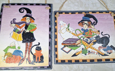 2 Halloween Witch Spells Wall Hangings 10" x 8  Slate Art Plaques Pictures Decor