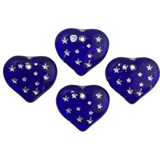 Cobalt Blue Hearts W/ Silver Painted Engraved Star Beads 14x12mm 8 bds1011A