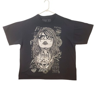 Fatal Clothing Mens XL Black Tattoo Art Graphic T-Shirt Fatal Crew Skull Street