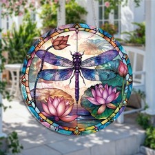 Image of HD Dragonfly Pond Sun Catcher Multi-Coloured Hanging Plaque Decor Indoor/Outdoor