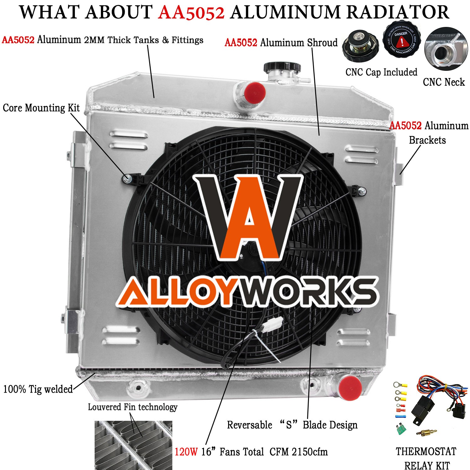 2-Row Radiator Shroud Fan For 1955-1957 Chevy Bel Air Nomad One Fifty Two-Ten V8