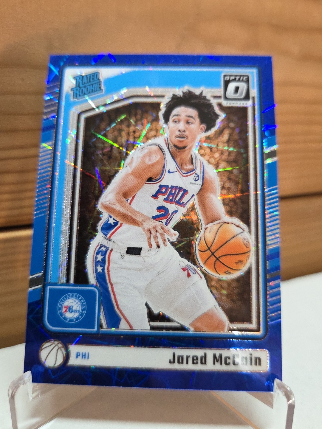 2024-25 Donruss Optic #270 Jared McCain Blue Velocity Rated Rookie Card 76ers