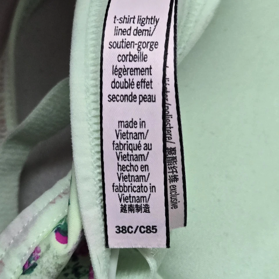 Victoria's Secret Mujer Sujetador 38C Verde Floral Camiseta Ligeramente Forrada Demi Country Foto 3 de 4
