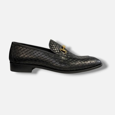 Cavalli Class Men's Black Woven Bit Loafer Shoes Size 46