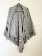 Alpaca Wool Gray Ethnic Poncho Cape Shawl Coat Handmade in Peru Lama