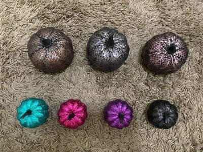 Metallic & Glitter Mini Foam Pumpkins w/ Stems Bright & Shiny Pink Purple Orange