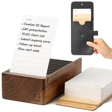 Daily To Do List Planner, 150 Checklist Cards with Walnut Stand, Reusable Pro...