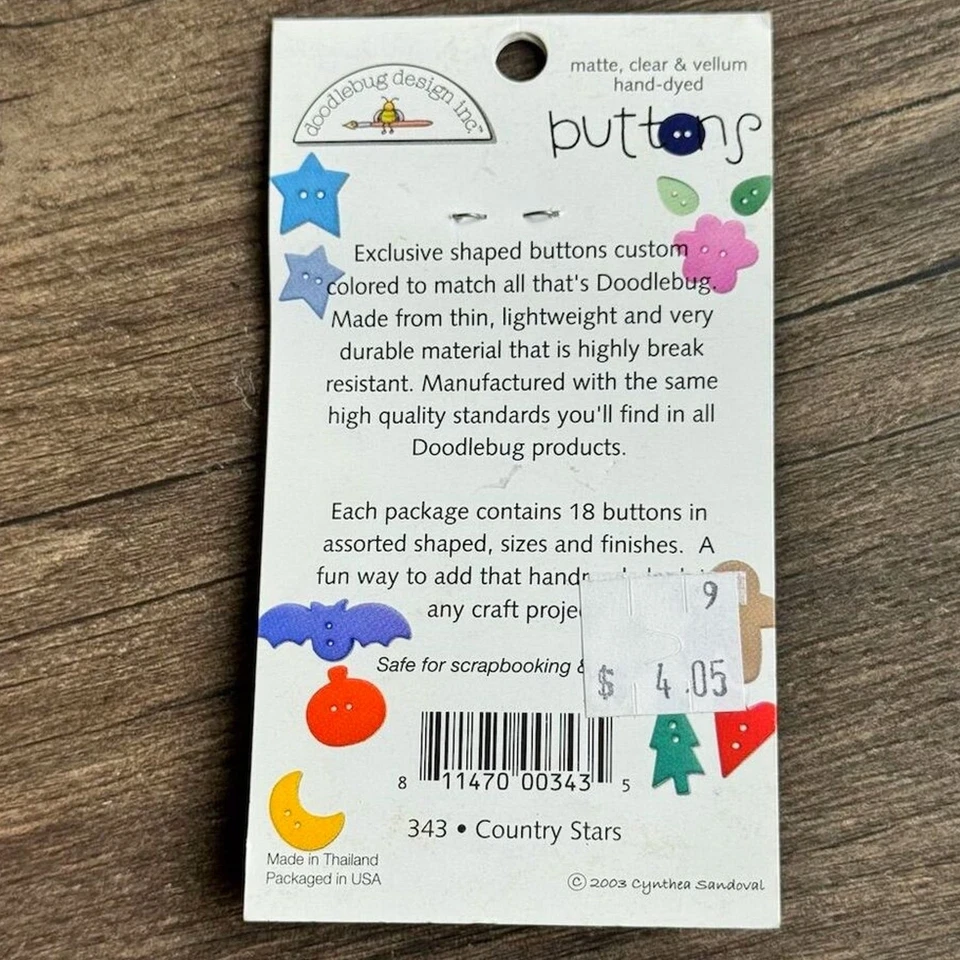 NEW Vintage Y2K Doodlebug Design Inc Country Stars Buttons Red White Blue 18 Pc - Image 4 of 4