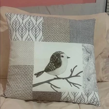 Source Unknown Sytlish Gray & White Patchwork Decorative Bird Pillow