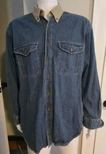 Vintage Woolrich Blue Denim w/Elbow Patch Button Front Shirt XL
