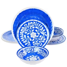 Nelly 12 Piece Melamine Dinnerware Set in Blue