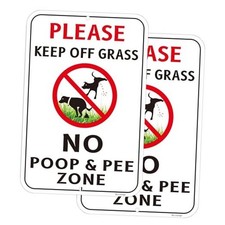 Keep Off Grass No Pet Waste Zone Sign, Aluminum Metal, Black 12" X 18" 2pack