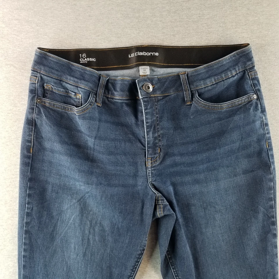 Liz Claiborne Jeans Women's Sz 16 Classic Stretch Band Waist Dark Wash Normcore - Image 2 of 4