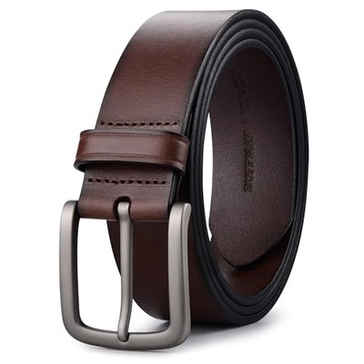  Men's Leather Belt,1.5'' Handmade Top-Grain 44'' Coffee