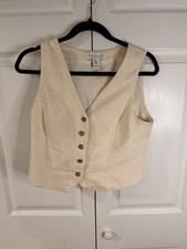 Rachel Zoe Womens Solid Beige Suit Vest Linen...