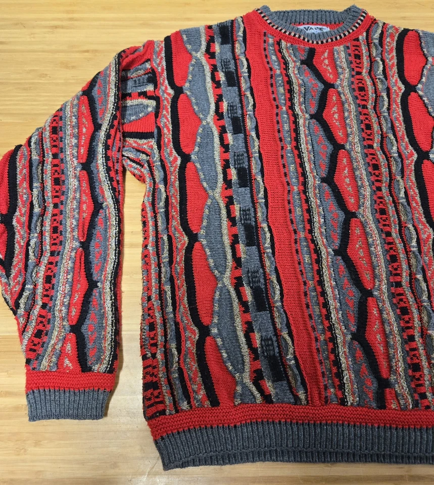 Suéter Vintage Lavane Para Hombre Grande Rojo Gris Negro Tejido Texturizado Estilo Coogi Años 90 Foto 3 de 4