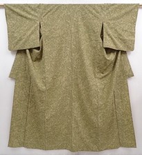 6001T08z530 Japanese Kimono Silk HITOE KOMON Suminagashi dyeing Dull olive