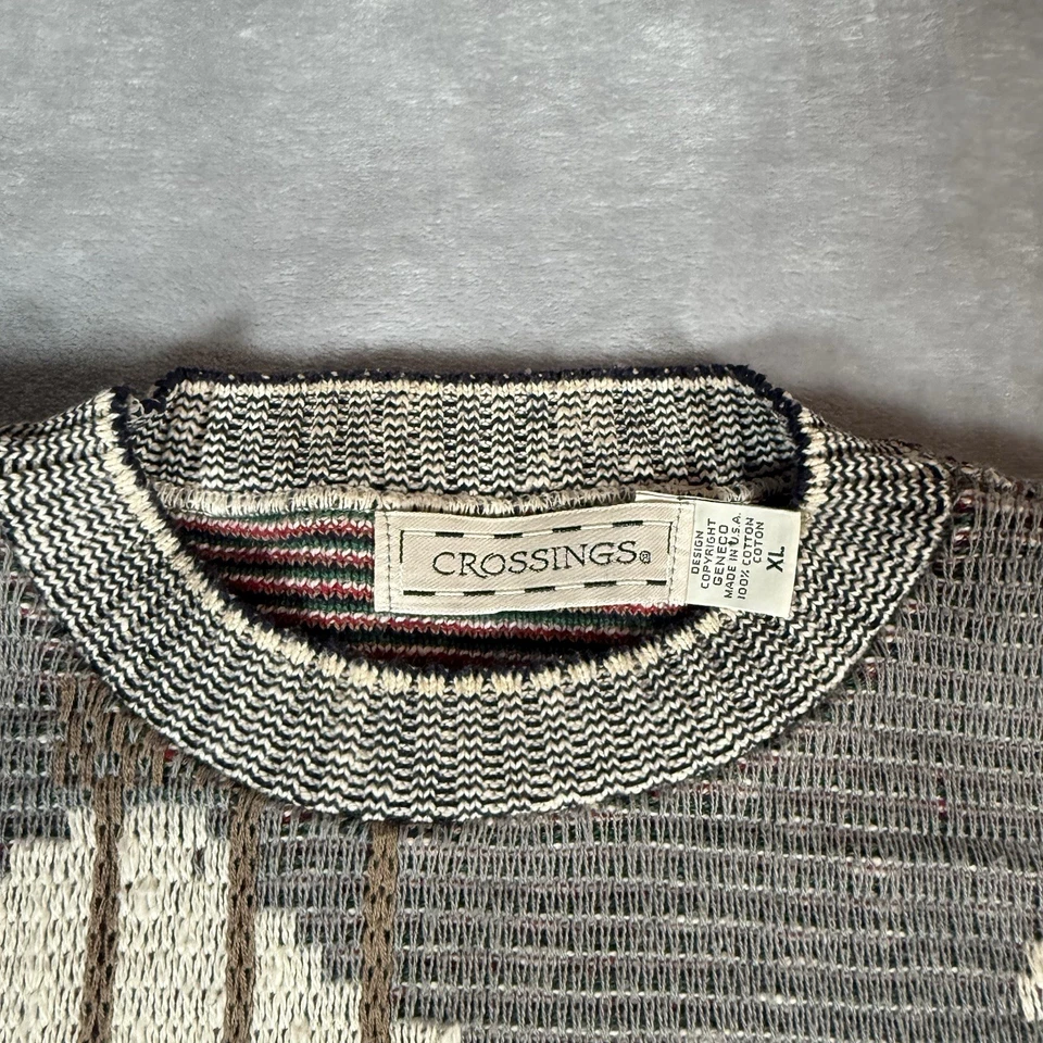 Vintage Crossings Baseball Graphic Knit Sweater Mens XL Slim Fit Made In USA 90s - Image 4 of 4