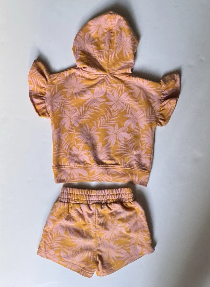 Jessica Simpson Niñas Sudadera con Capucha Amarilla Con Manga Alineada Conjunto de 2 Piezas Pantalones Cortos 2T Foto 2 de 4