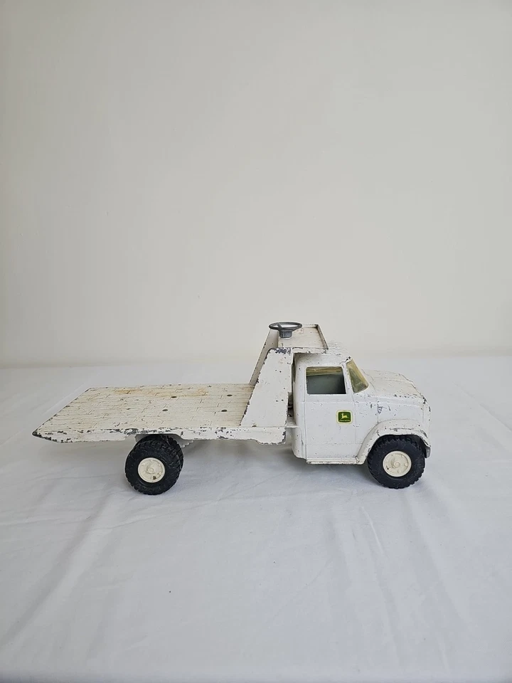 Camión de reparto doble vintage Ertl 17" John Deere plataforma inclinable plataforma plana Foto 4 de 4