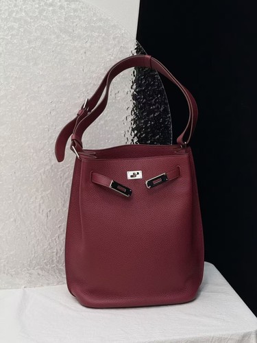 Hermes So Kelly 22 Rouge Grenat Togo Leather Silver Hardware Top Handle