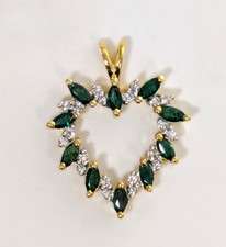 14K Gold Diamond & Emerald Heart Pendent, 1'' by 3/4''
