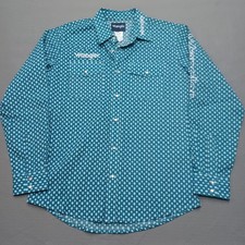 Wrangler Shirt Youth Boys XL 14-16 Teal Geometric Western Pearl Snap Embroidered