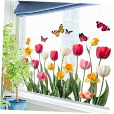 Colorful Butterfly Floral Bouquet Tulip Flowers Butterfly Window Stickers