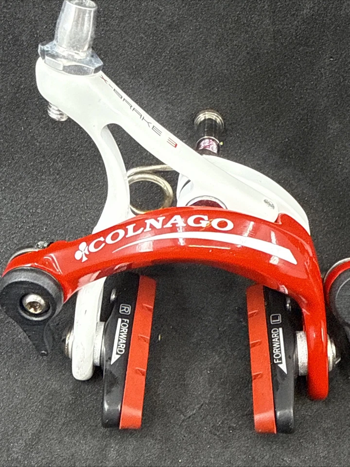 Juego de pinzas de freno de llanta de doble pivote blanco y rojo COLNAGO X-Brake 3 MUY BUEN USADO Foto 3 de 4