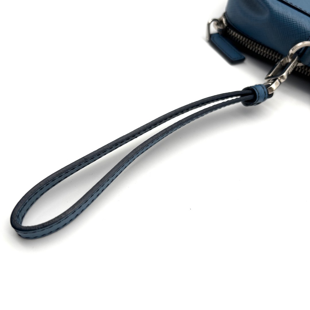 PRADA VR0052 Saffiano Leather Sky Blue Clutch Bag Men’s Travel Business thumbnail 9