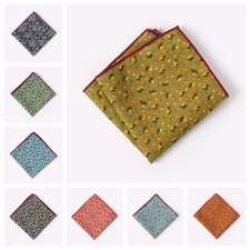 Men Cotton Flower Pocket Square Wedding Party Formal Floral Handkerchief Hanky
