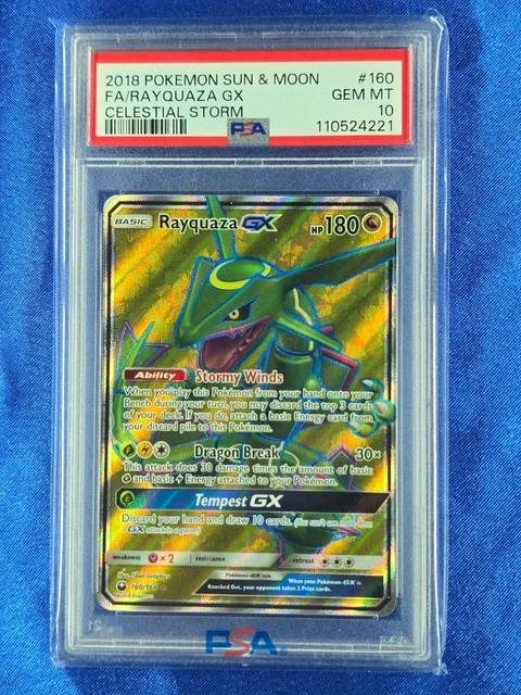 Rayquaza GX Celestial Storm #160 Full Art 2018 Pokemon Graded Slab PSA 10