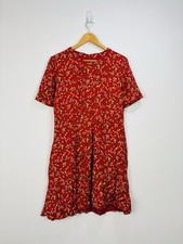 Whistles Dress Women Size 16 Red Floral Round Neck Knee Length Shift Daisy Ditsy