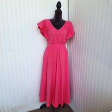 Ann Taylor Pink Poplin Flutter Sleeve V Neck Midi Dress Pockets Cotton Blend 4